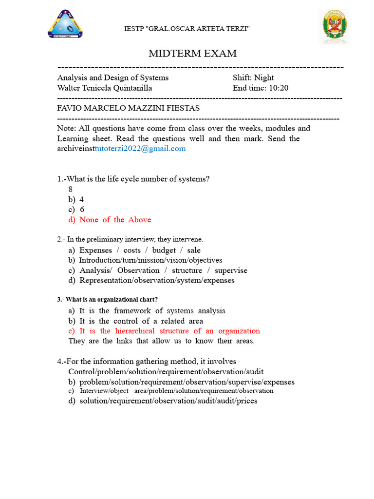 Midterm Exam: Systems Analysis Concepts | PDF | Table (Database) | Data
