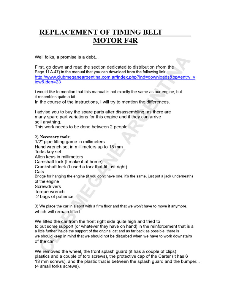 F4R Engine Timing Belt Replacement Guide | PDF | Belt (Mechanical ...