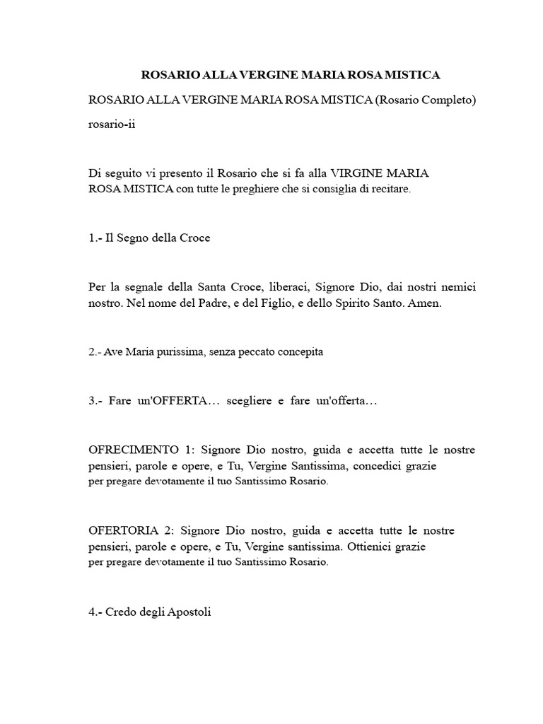 Rosario Alla Vergine Maria Rosa Mistica | PDF