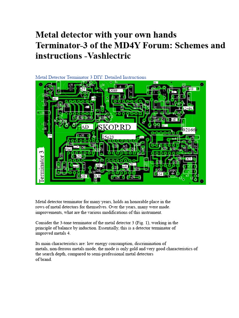 DIY Metal Detector Terminator 3 Guide | PDF | Inductor | Metal Detector