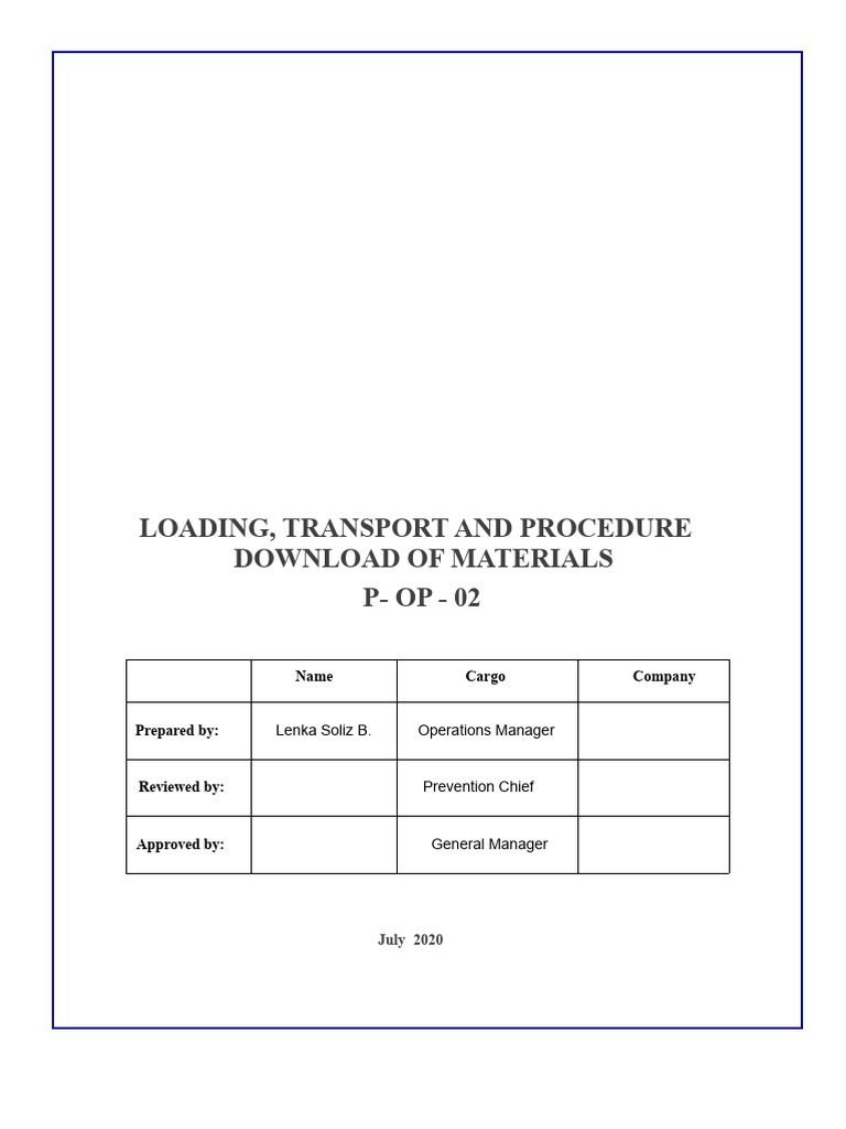 Loading and Unloading Materials Procedure | PDF | Truck | Truck Driver