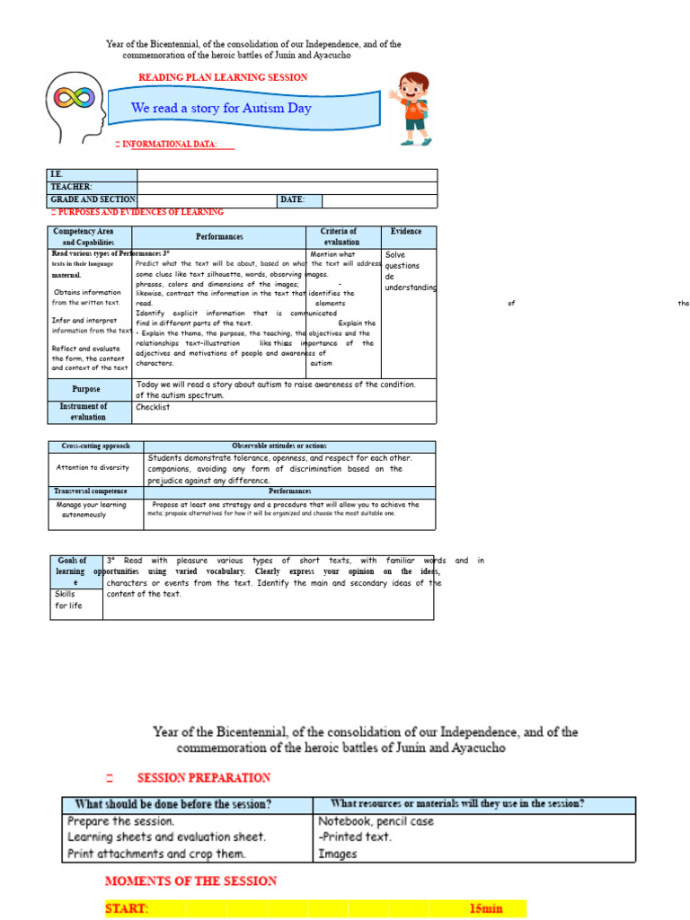 Autism Awareness Reading Plan Session | PDF | Autism | Information