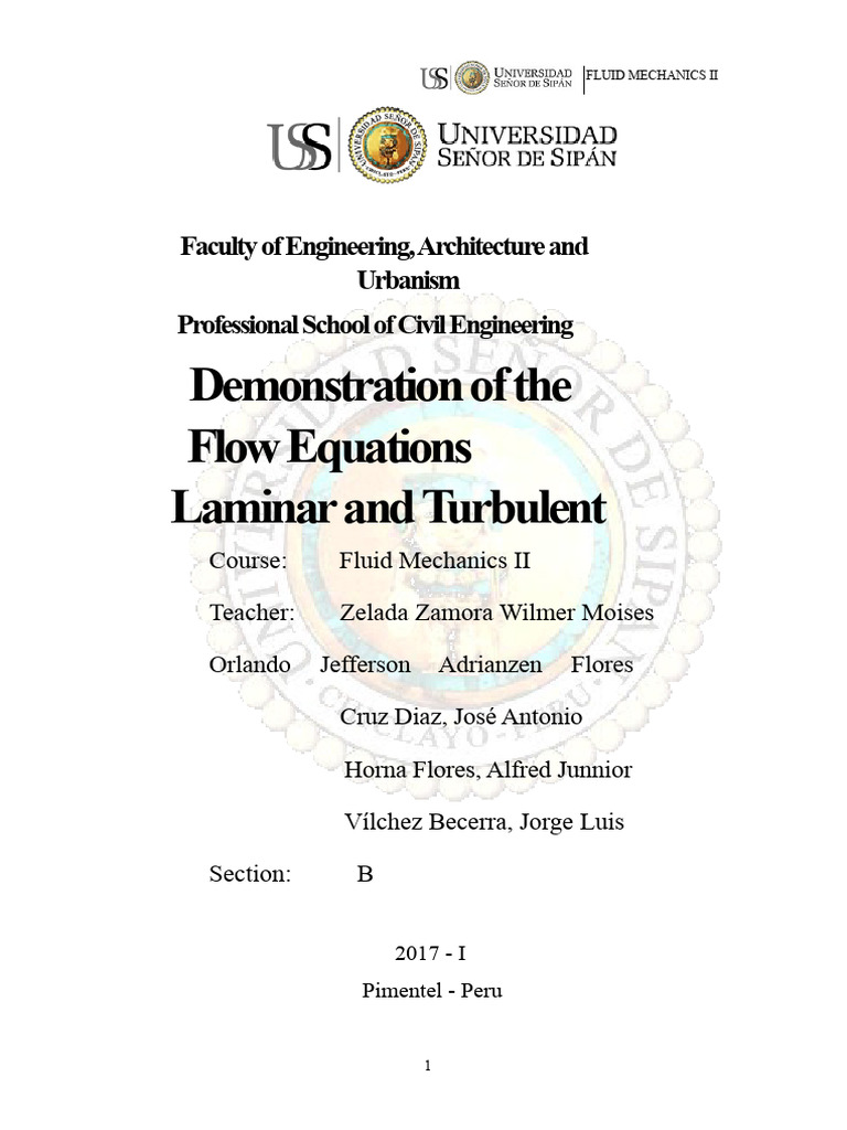 Demonstration of The Equations of Laminar and Turbulent Flow | PDF ...