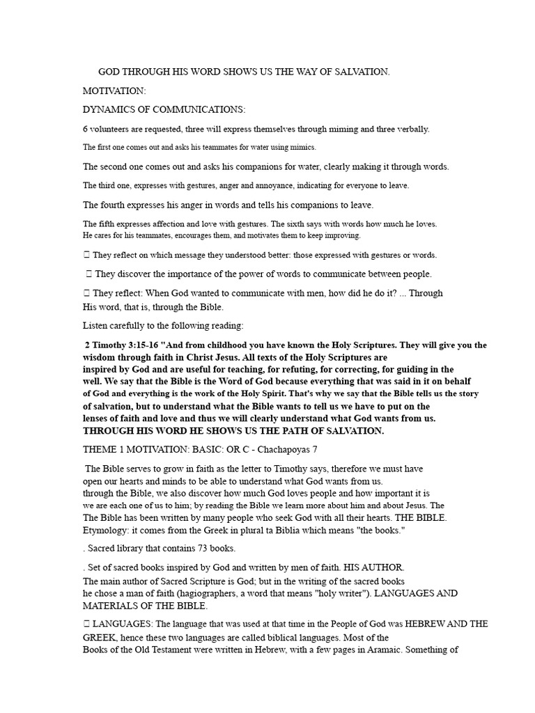 God Through His Word Shows Us The Way of Salvation | PDF | Bible | New ...