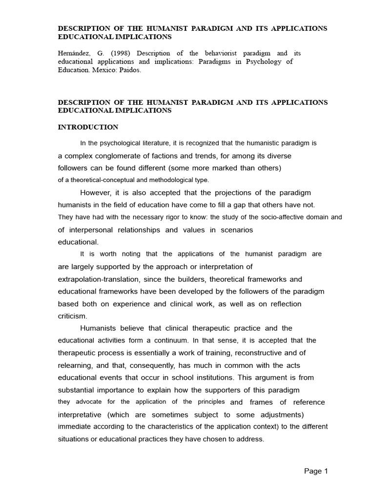 Humanist Paradigm in Education Explained | PDF | Humanistic Psychology ...