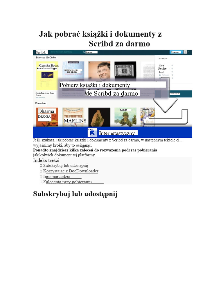 Jak Pobrać Książki I Dokumenty Z Scribd Za Darmo | PDF