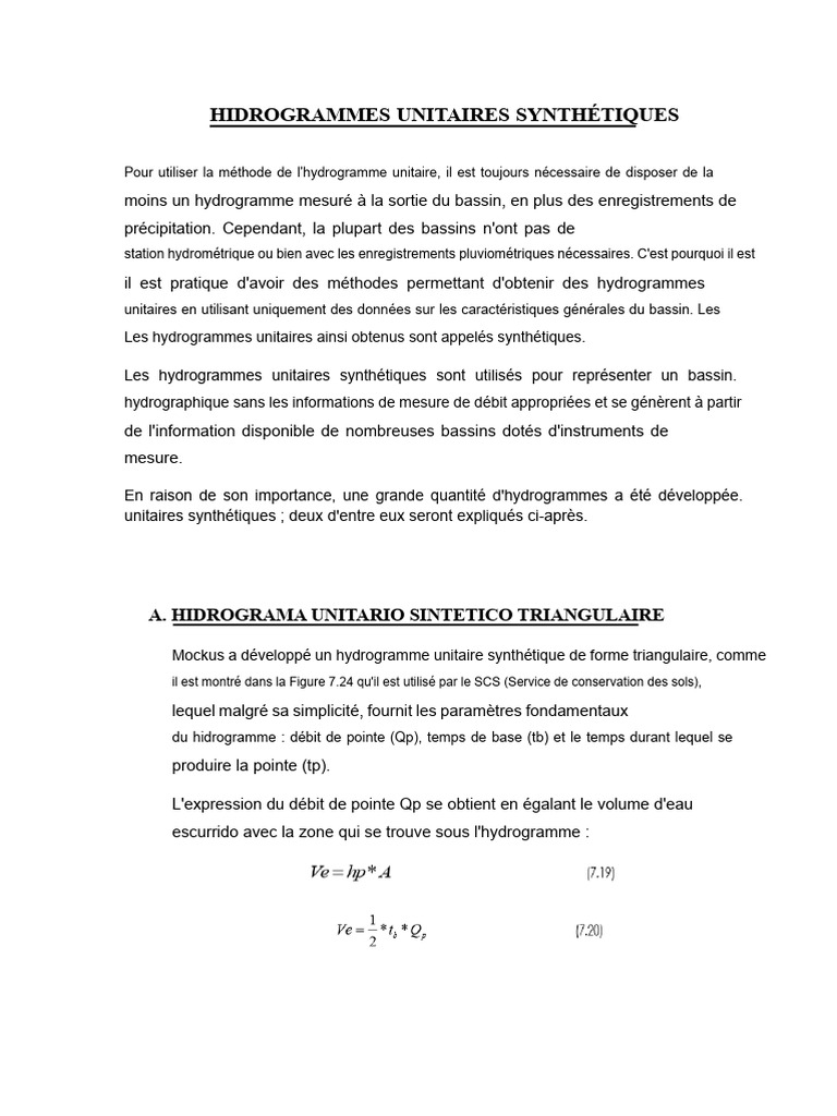 Hydrogrammes unitaires synthétiques expliqués | PDF | Débit (hydrologie ...