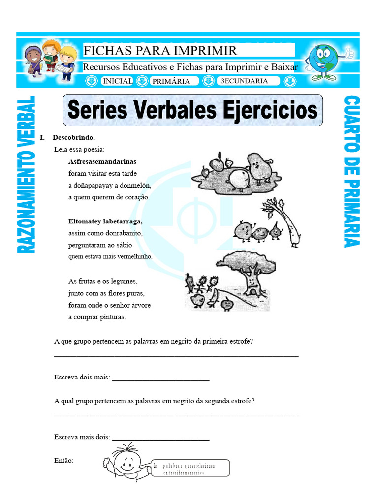 Ficha Séries Verbais Exercícios para Quarto Ano Do Ensino Fundamental | PDF
