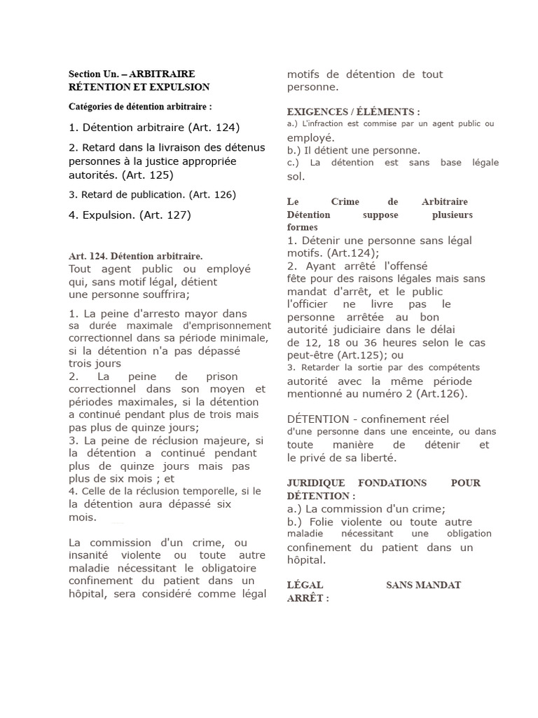 Détention Arbitraire : Cadre Légal et Sanctions | PDF | Crimes | Crime ...