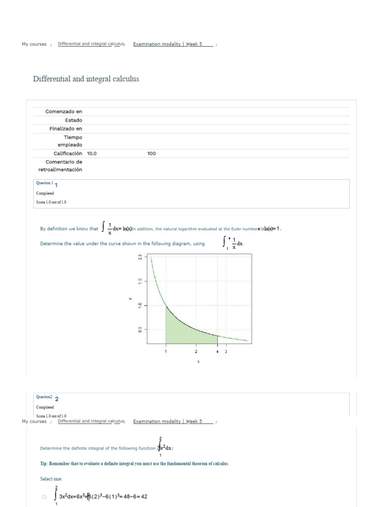 Week 5 Calculus Exam Results | PDF | Integral | Calculus