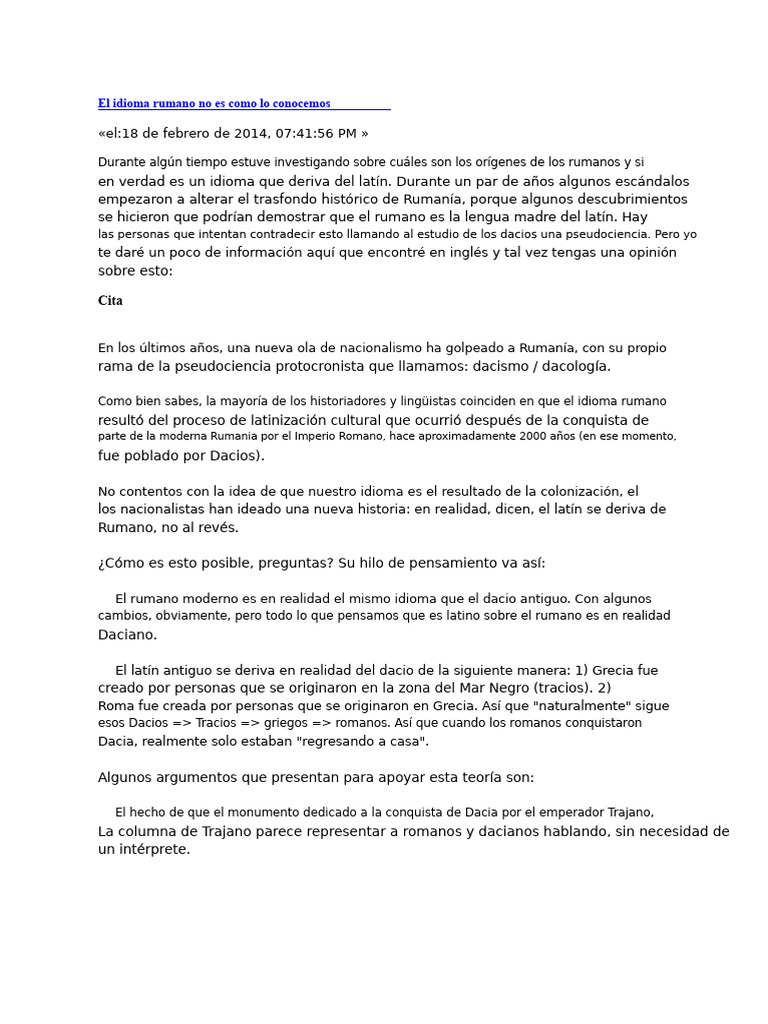 El Idioma Rumano No Es Como Lo Conocemos | PDF | latín | Rumania