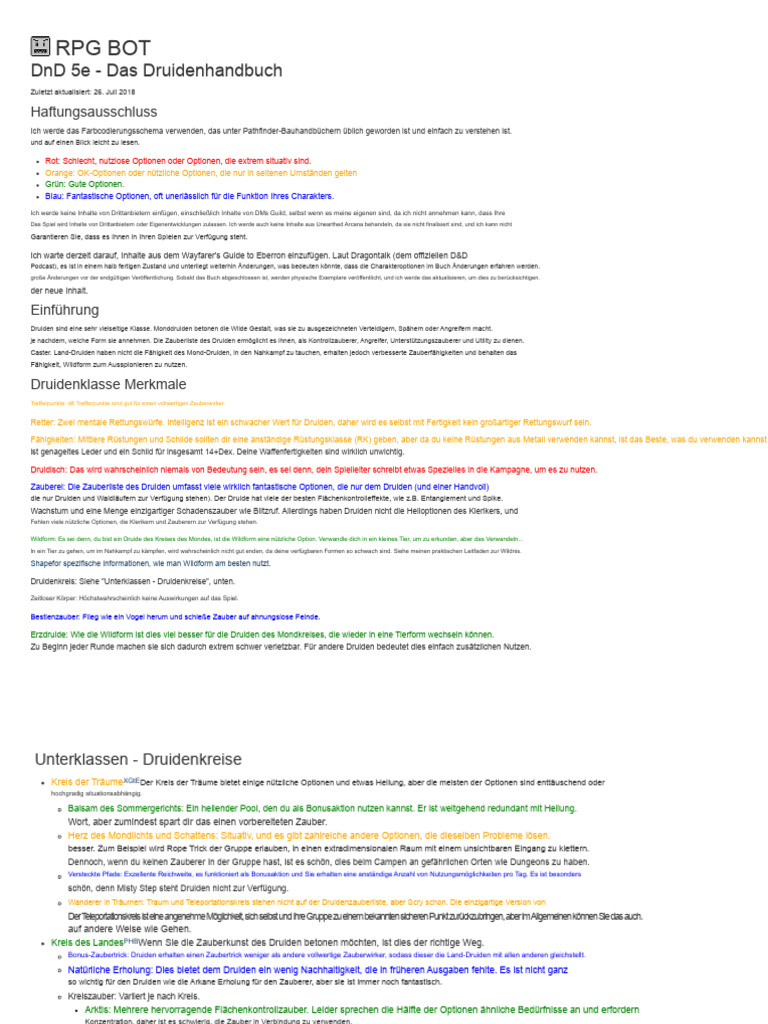 RPG BOT - DND 5e - Das Druidenhandbuch | PDF
