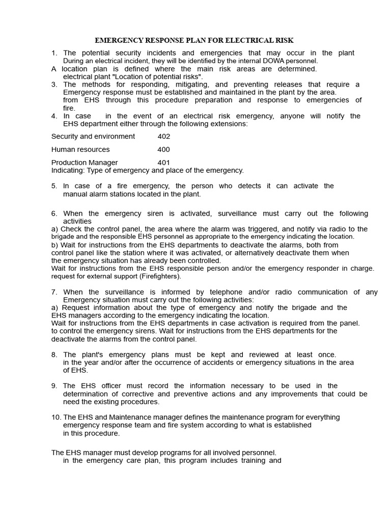 Electrical Risk Emergency Response Plan | PDF | Burn | Emergency