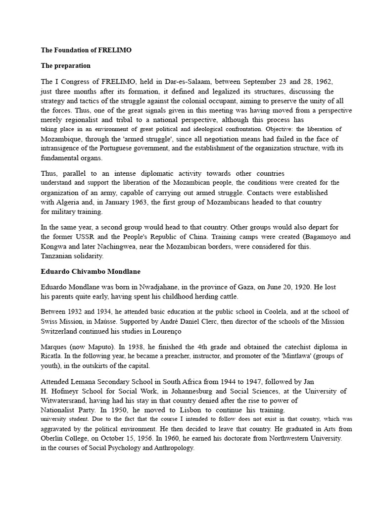 FRELIMO's Founding and Liberation Struggle | PDF | Military | Conflicts