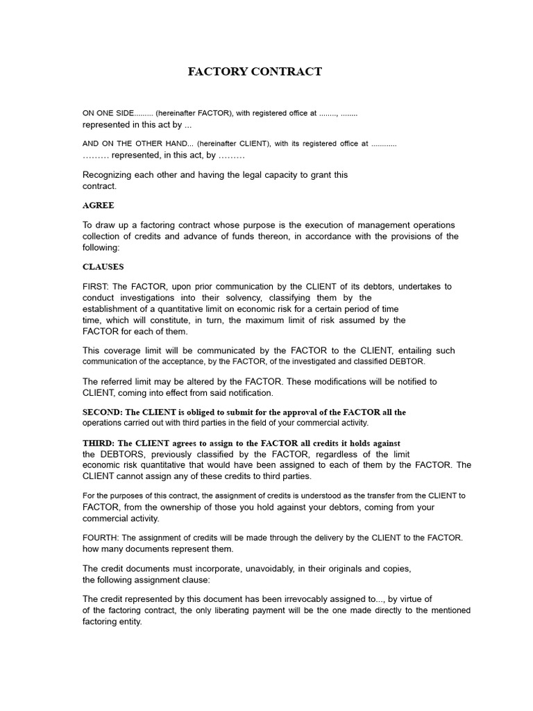 Factoring Contract Model Word | PDF | Factoring (Finance) | Arbitration