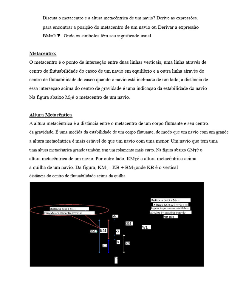 Metacentro e Altura Metacêntrica de Navios | PDF | Flutuabilidade ...
