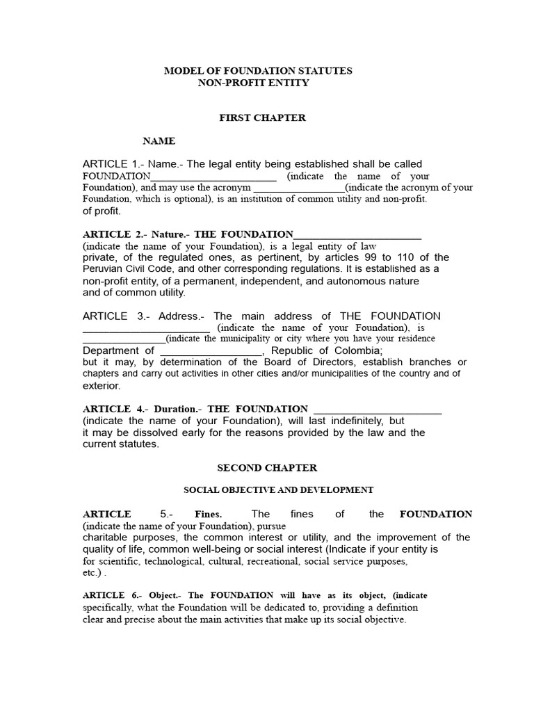 Foundation Bylaw Template | PDF | Foundation (Nonprofit) | Board Of ...