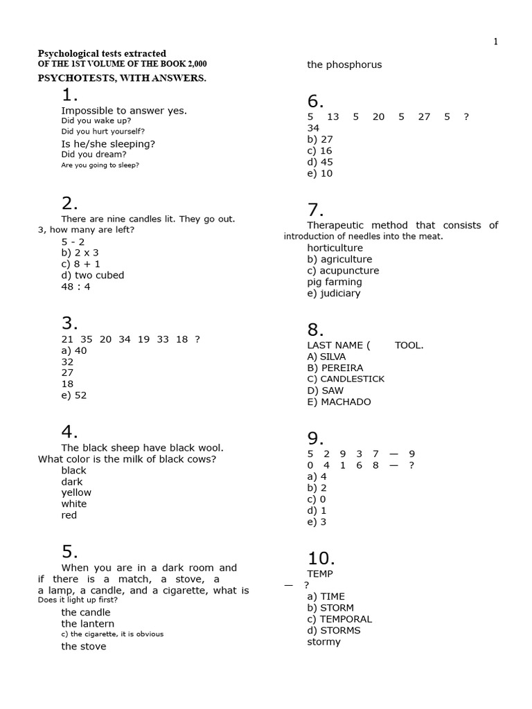 Psychological Tests Extracted From Volume 1 of The Book 2,000 ...