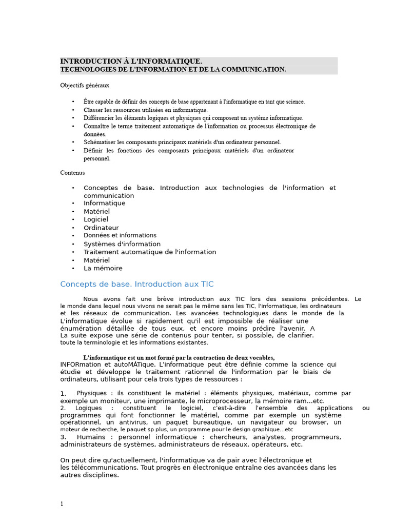 Introduction à l'informatique et TIC | PDF | Informatique | Programmation