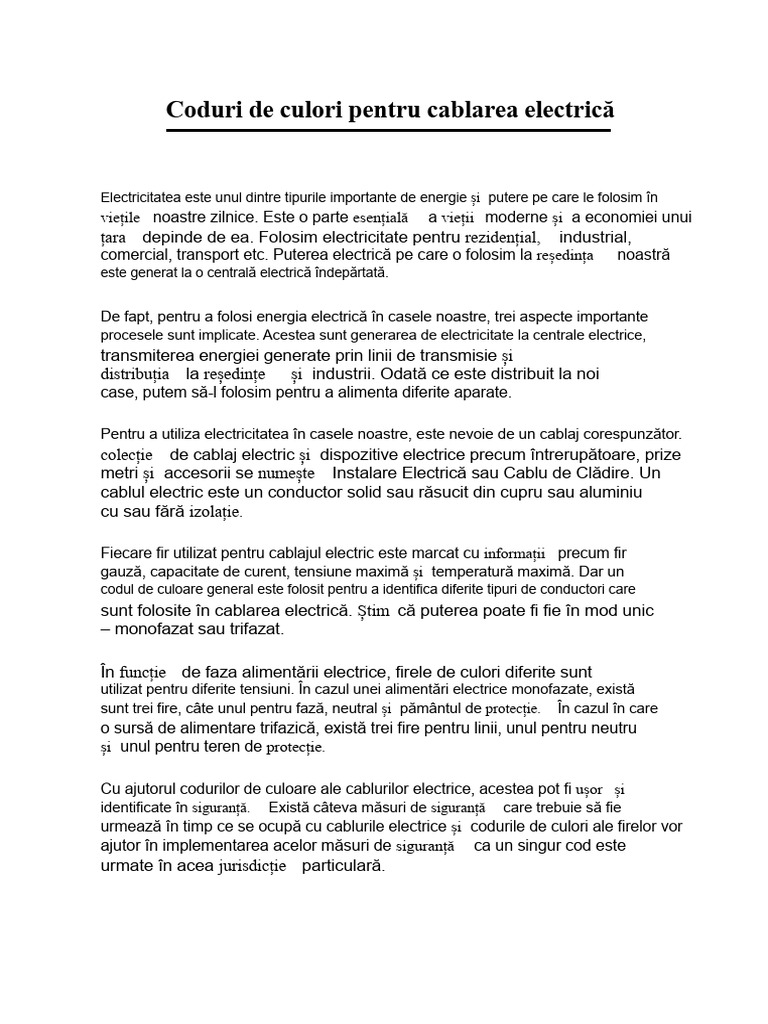 Coduri de Culori Pentru Cablajul Electric PDF | PDF