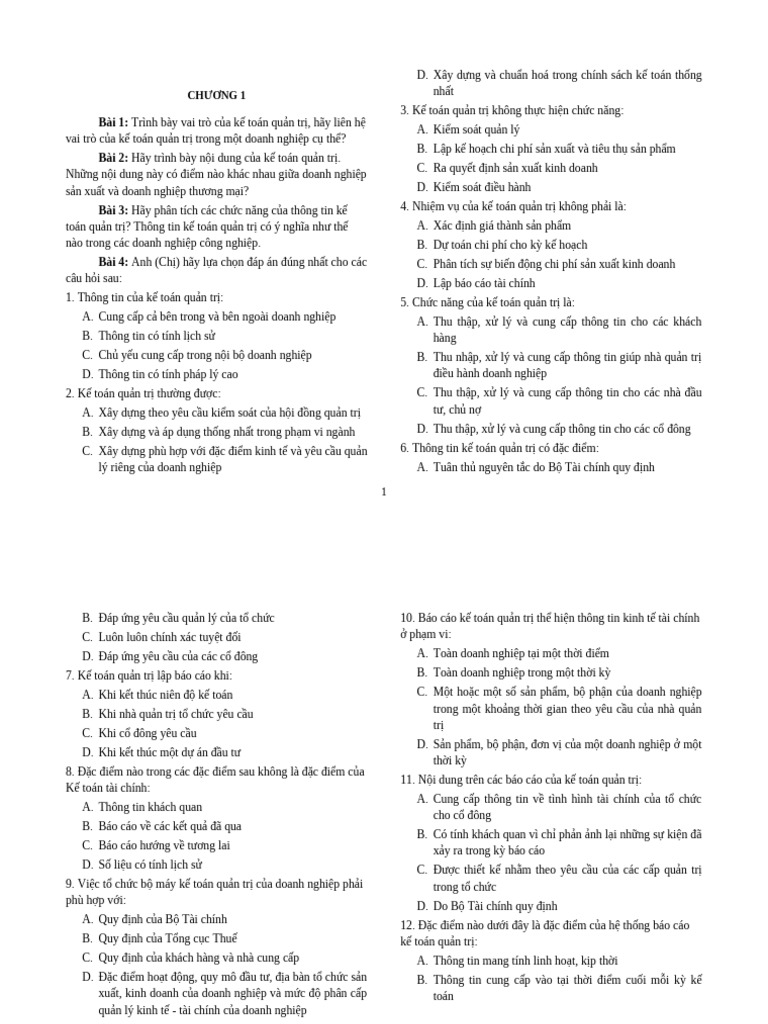 Bài Tập KTQT 1-TLHT 1 | PDF