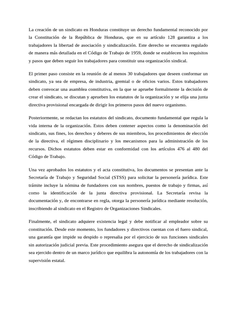 Cómo crear un sindicato en Honduras | PDF | Sindicato | Constitución