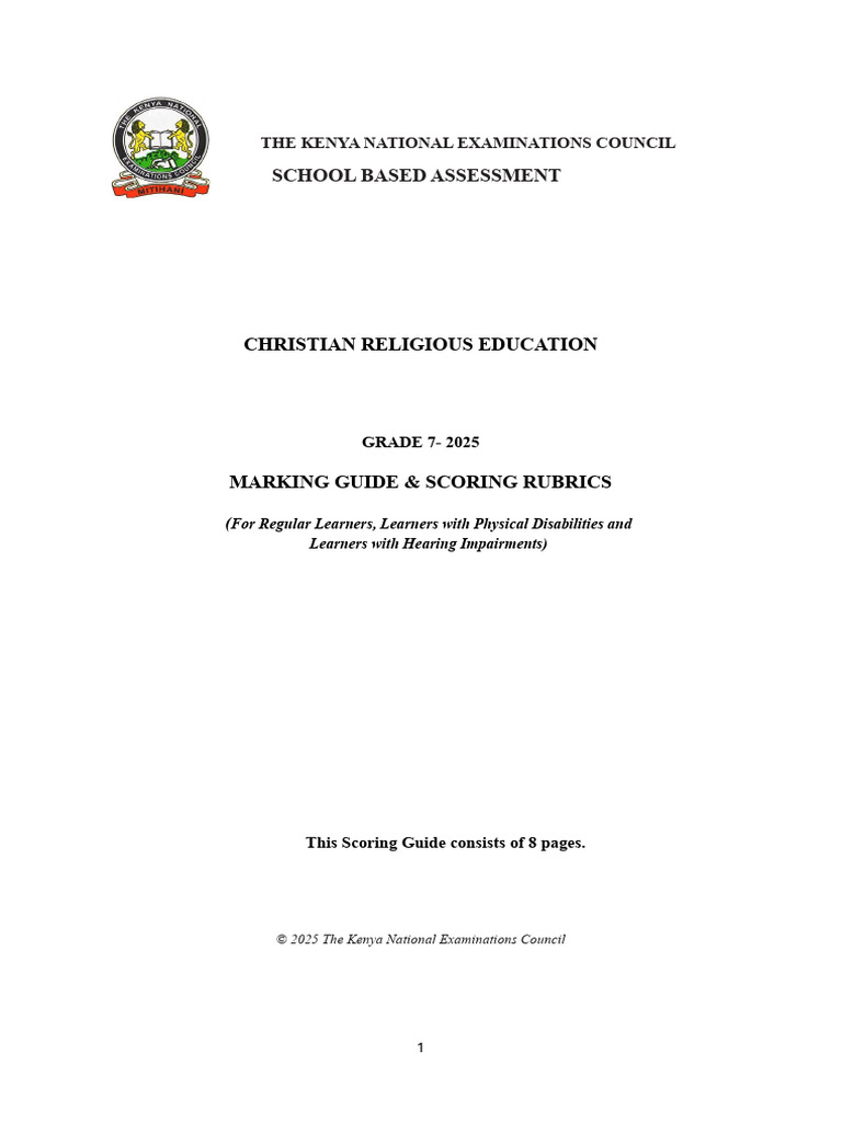 Grade 7 CRE Marking Guide 2025 | PDF | Messiah | Prayer