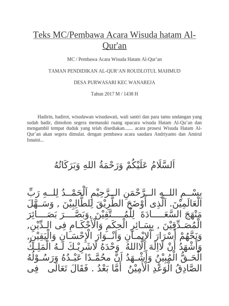 MC Wisuda Hatam Al-Qur'an 2017 | PDF