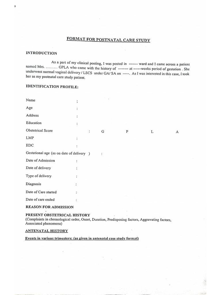Postnatal Case Study Format | PDF