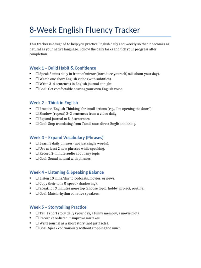 English Fluency Tracker | PDF