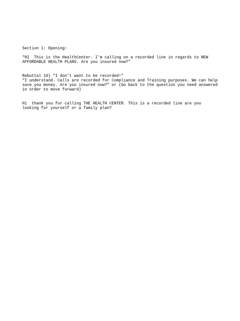 Affordable Health Plans Call Script | PDF
