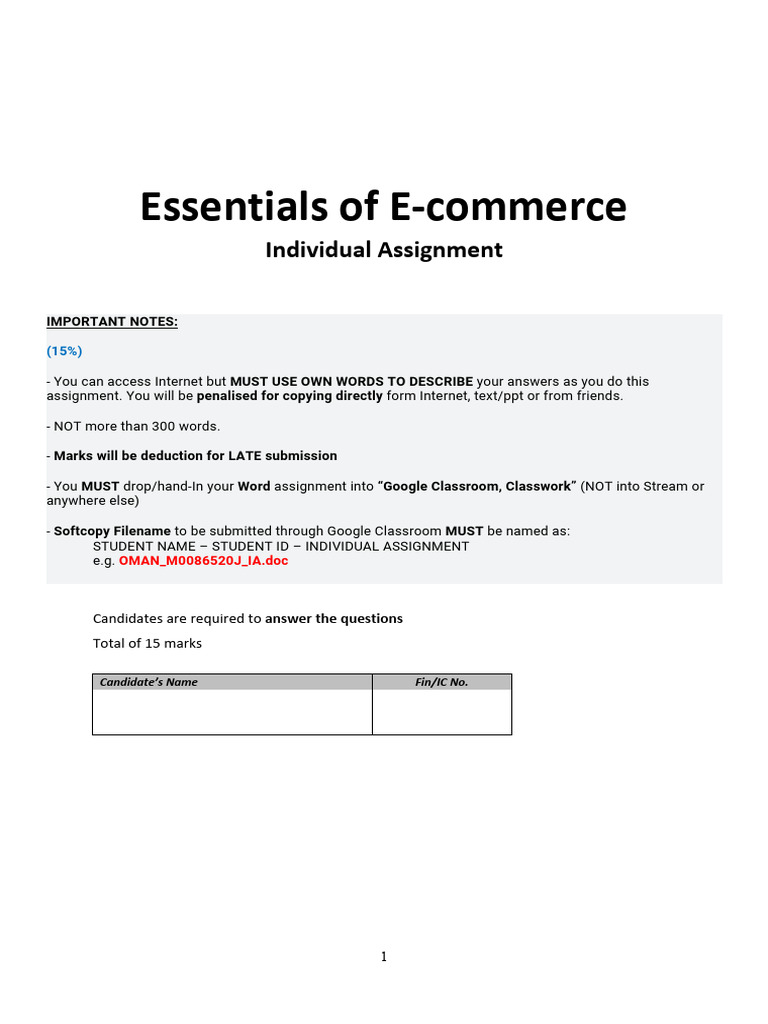 ECommerce Individual Assignment May25 Q | PDF