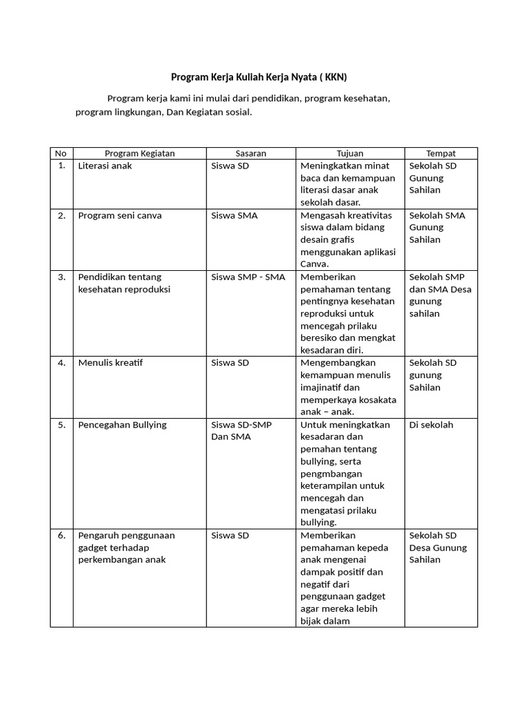 Program KKN: Pendidikan dan Kesehatan | PDF