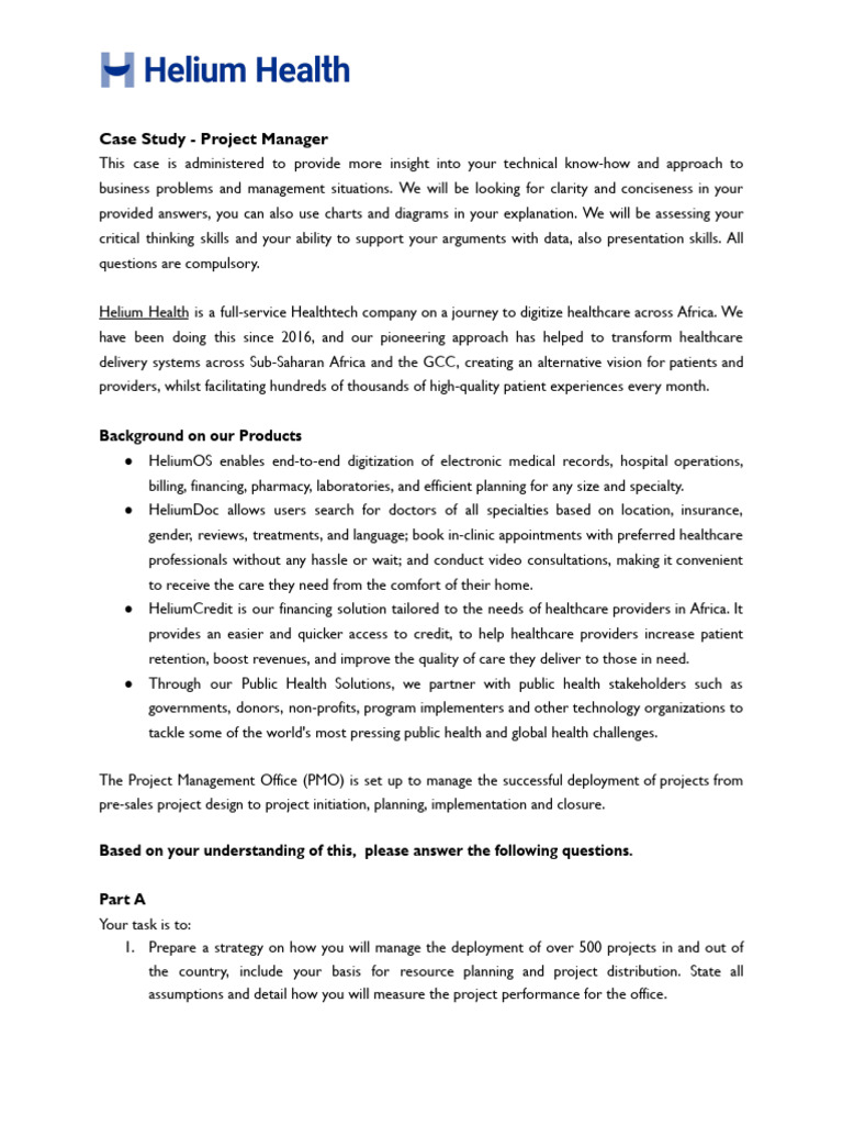 Project Management Strategy Case Study | PDF | Health Care