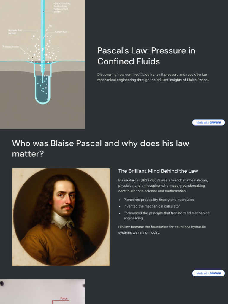 Pascals Law Pressure in Confined Fluids | PDF | Pressure | Hydraulics