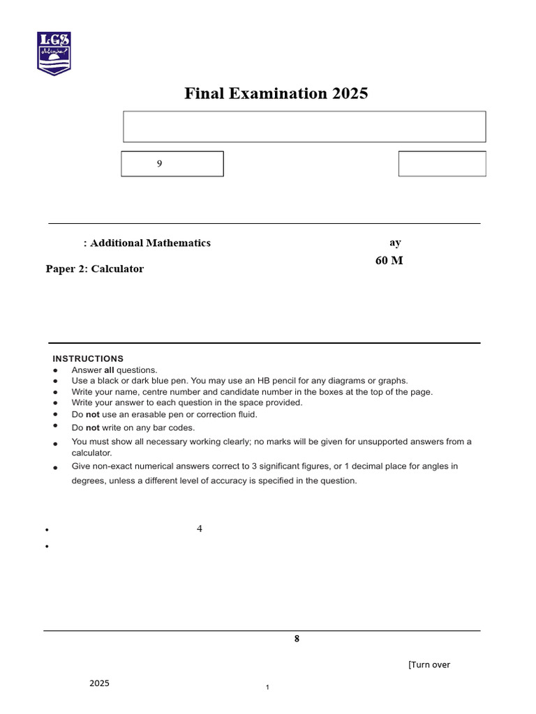 Cover Add Maths p2 2025 Final | PDF