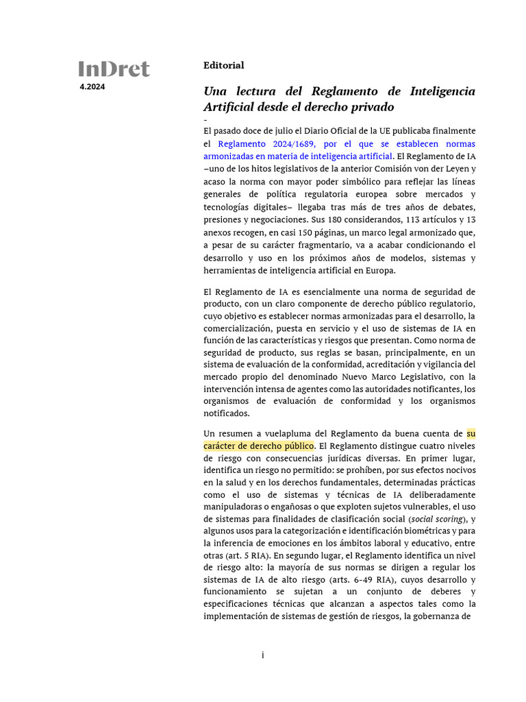 2024-Una Lectura Del Reglamento de IA Desde El Derecho Privado (L) Poco ...