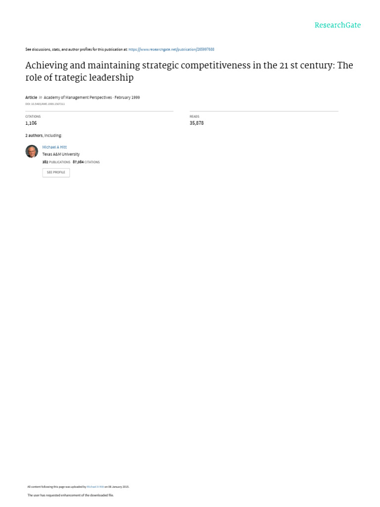 Strategic Leadership for Competitive Advantage | PDF | Leadership ...