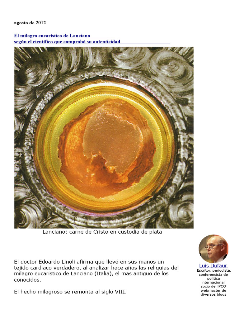 Análisis del Milagro Eucarístico de Lanciano | PDF | eucaristía