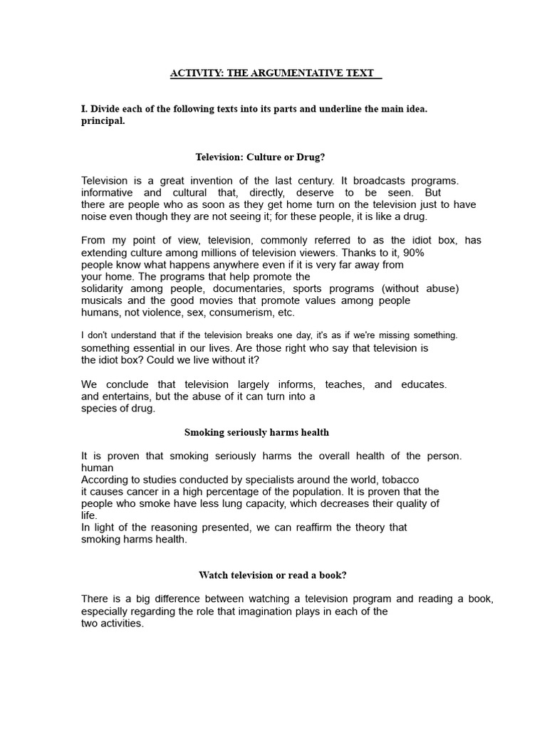 Argumentative Text Analysis Guide | PDF | Smoking | Creativity