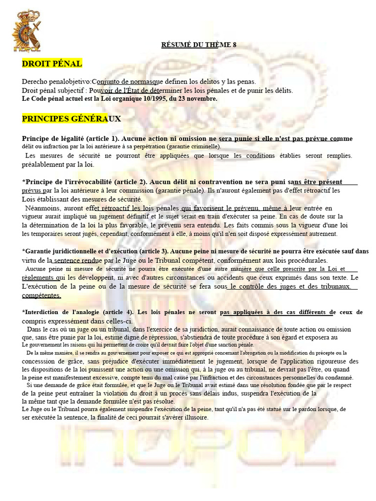 Principes du Droit Pénal Espagnol | PDF | Crimes | Crime et violence