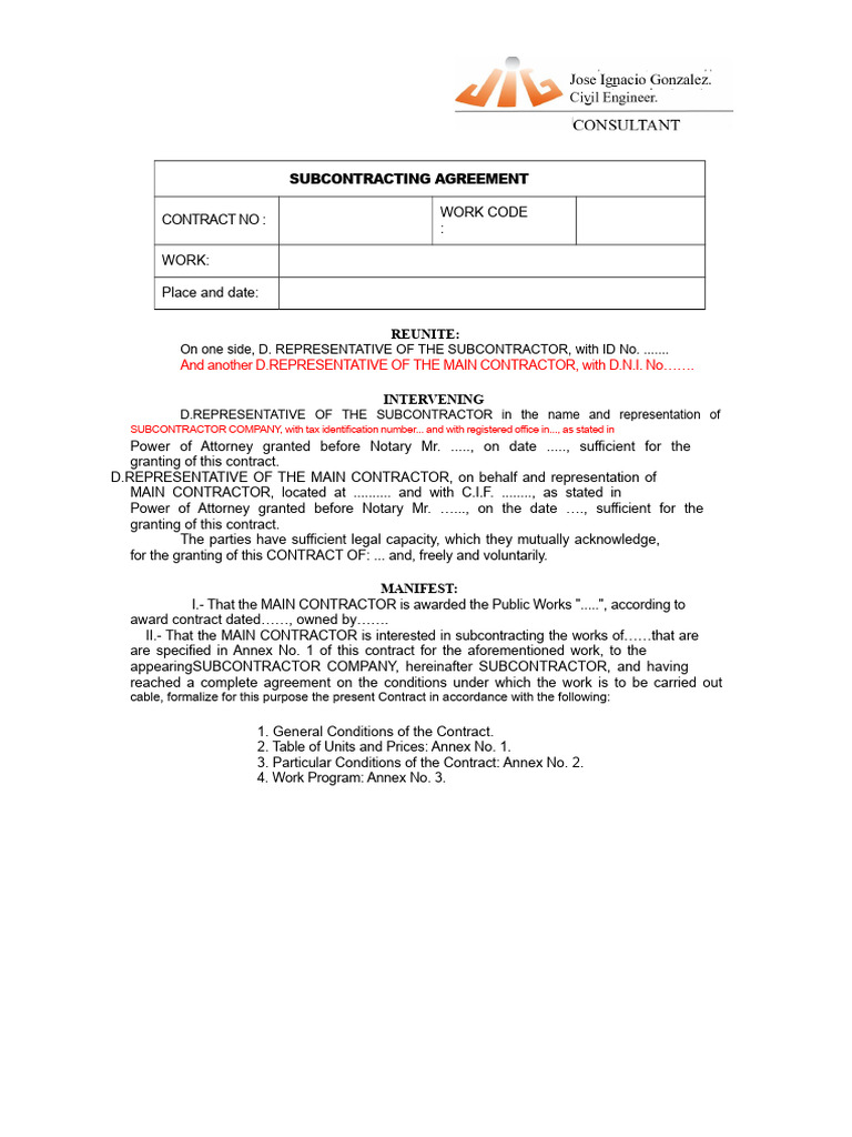 Subcontracting Agreement Template | PDF | Subcontractor | General ...