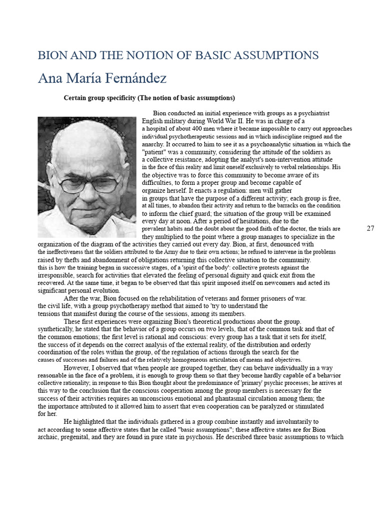 Bion's Basic Assumptions in Group Dynamics | PDF | Psychoanalysis ...