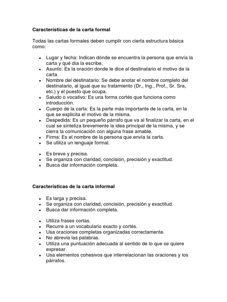 Características de la carta formal