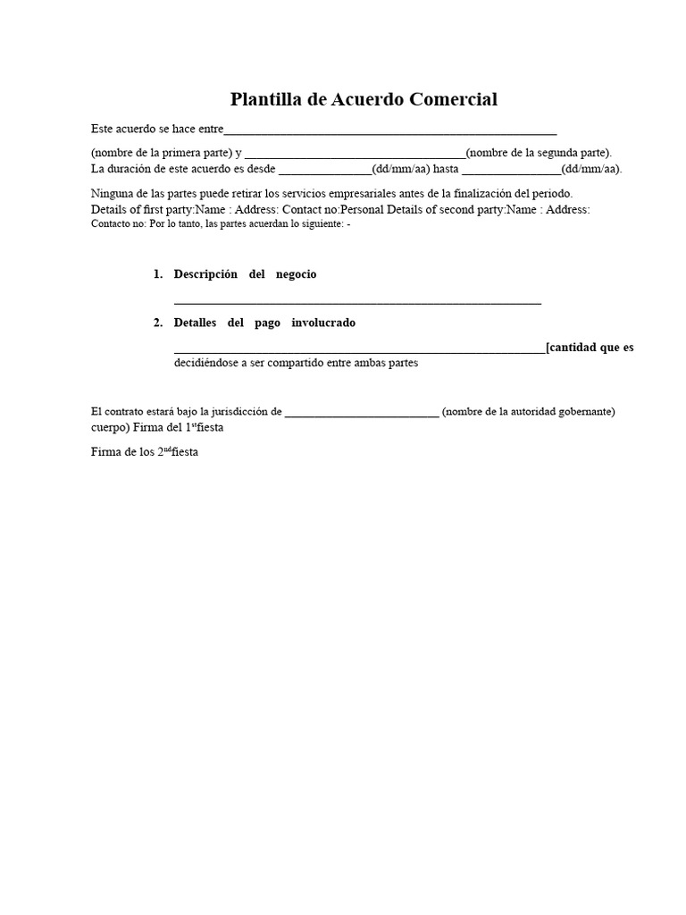Plantilla de Acuerdo Comercial | PDF