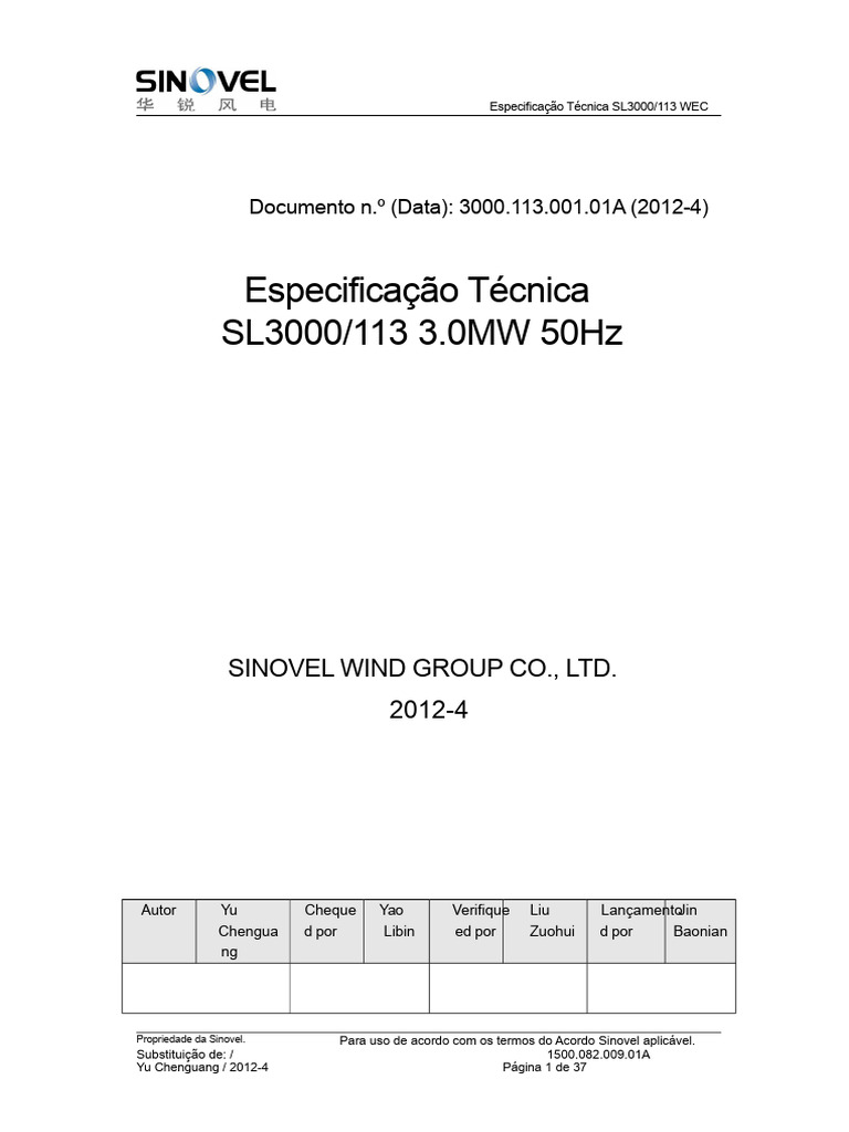 Especificação Técnica SL3000/113 WEC | PDF | Eixo | Motores