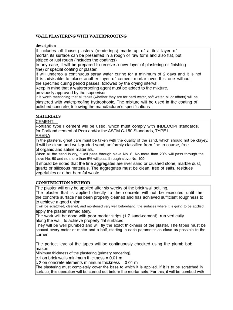 Waterproof Wall Plastering Guide | PDF | Plaster | Mortar (Masonry)