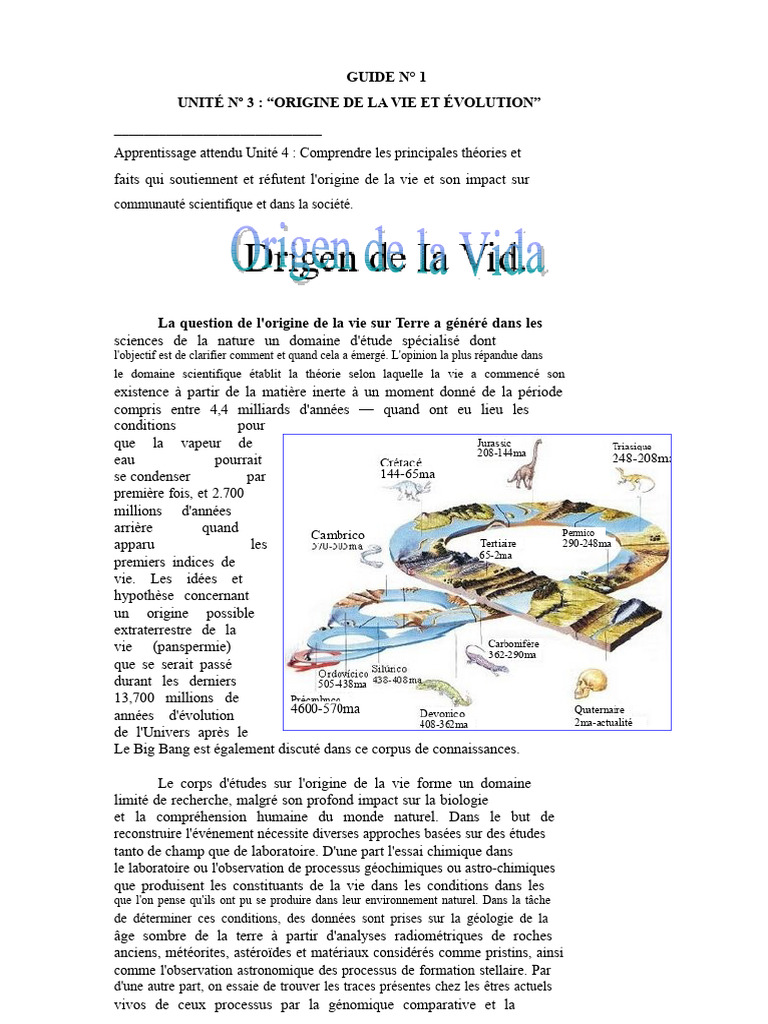 Origine de la Vie et Évolution Scientifique | PDF | Vie | Expérience