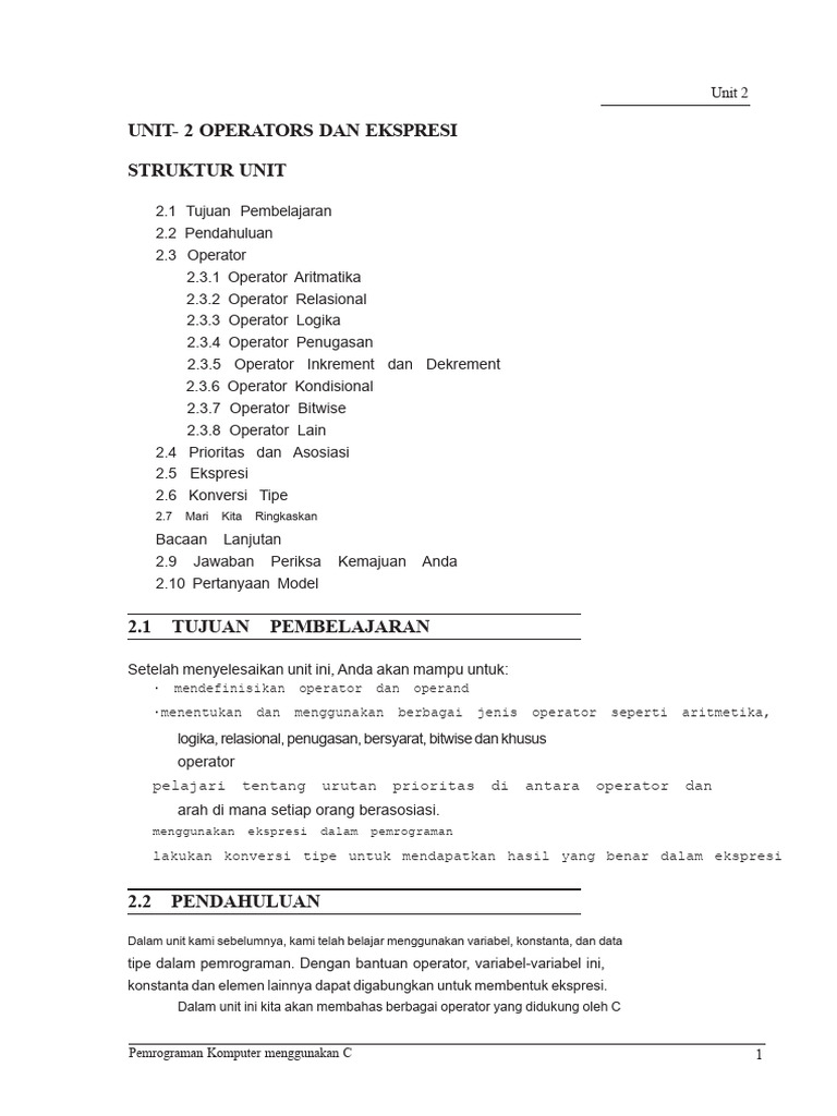 Operator dan Ekspresi dalam Pemrograman C | PDF