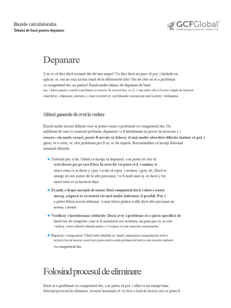 Bazele Computerului - Tehnici de Depanare de Bază | PDF